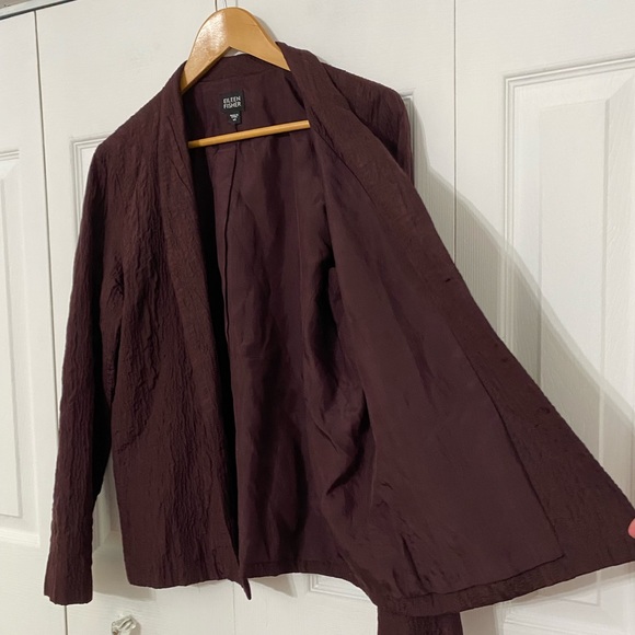 EILEEN FISHER | 100% Silk Crinkled Open Jacket Blazer M - Picture 3 of 9
